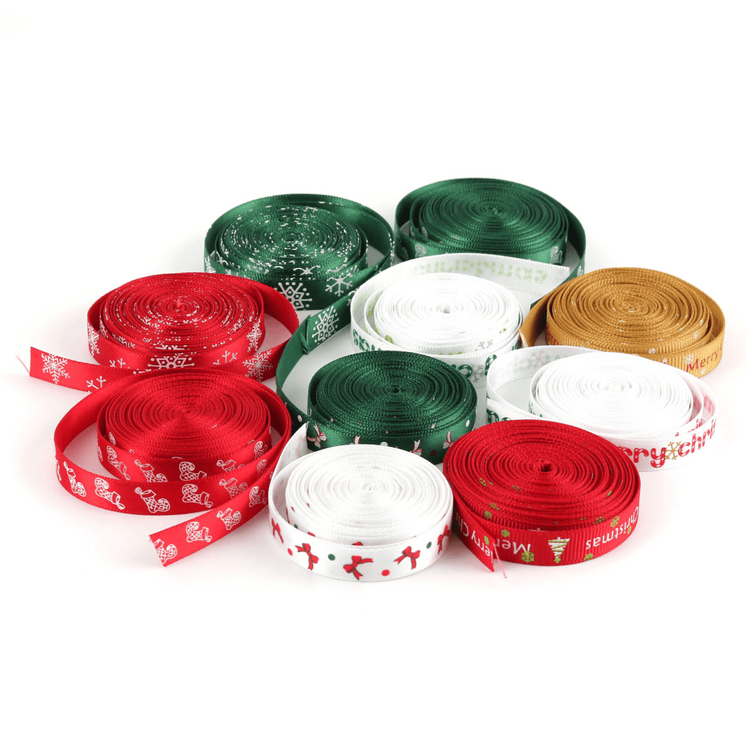 5 Yard 10Mm Printed Merry Christmas Tree Grosgrain Ribbon DIY Craft - MRSLM