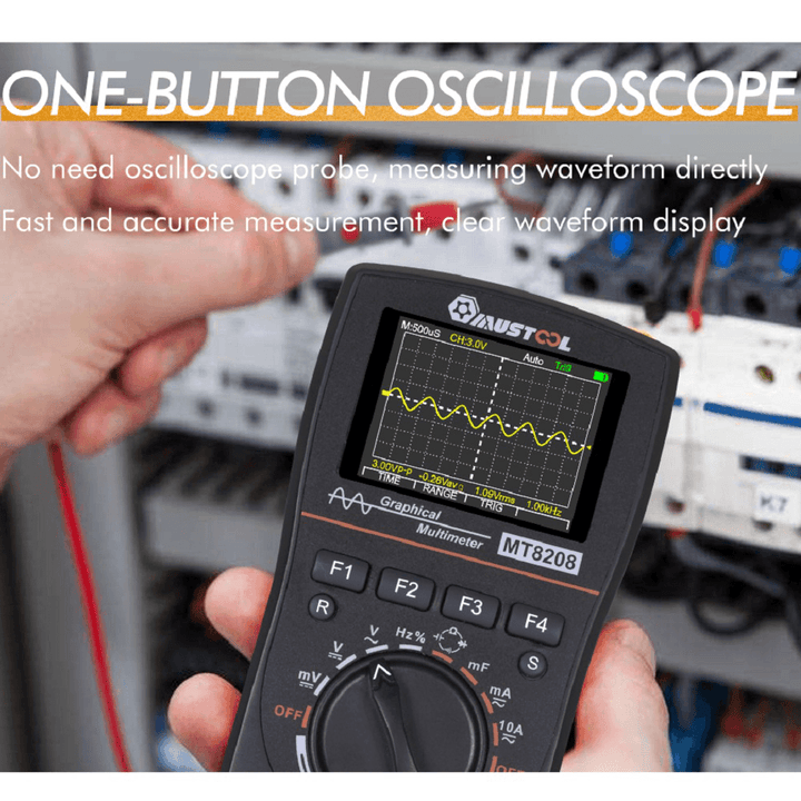 MUSTOOL MT8208 Intelligent Graphical Digital Oscilloscope Multimeter 2 in 1 with 2.4 Inches Color Screen 1Mhz Bandwidth 2.5Msps Sampling Rate for DIY and Electronic Test Upgraded from MT8206 - MRSLM