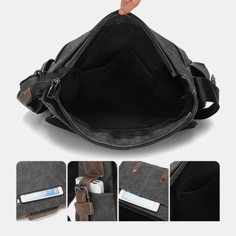 Men PU Leather Flap-Over Large Capacity Crossbody Bags Casual Fashion Multi-Pocket Messenger Bag Handbag Shoulder Bag - MRSLM