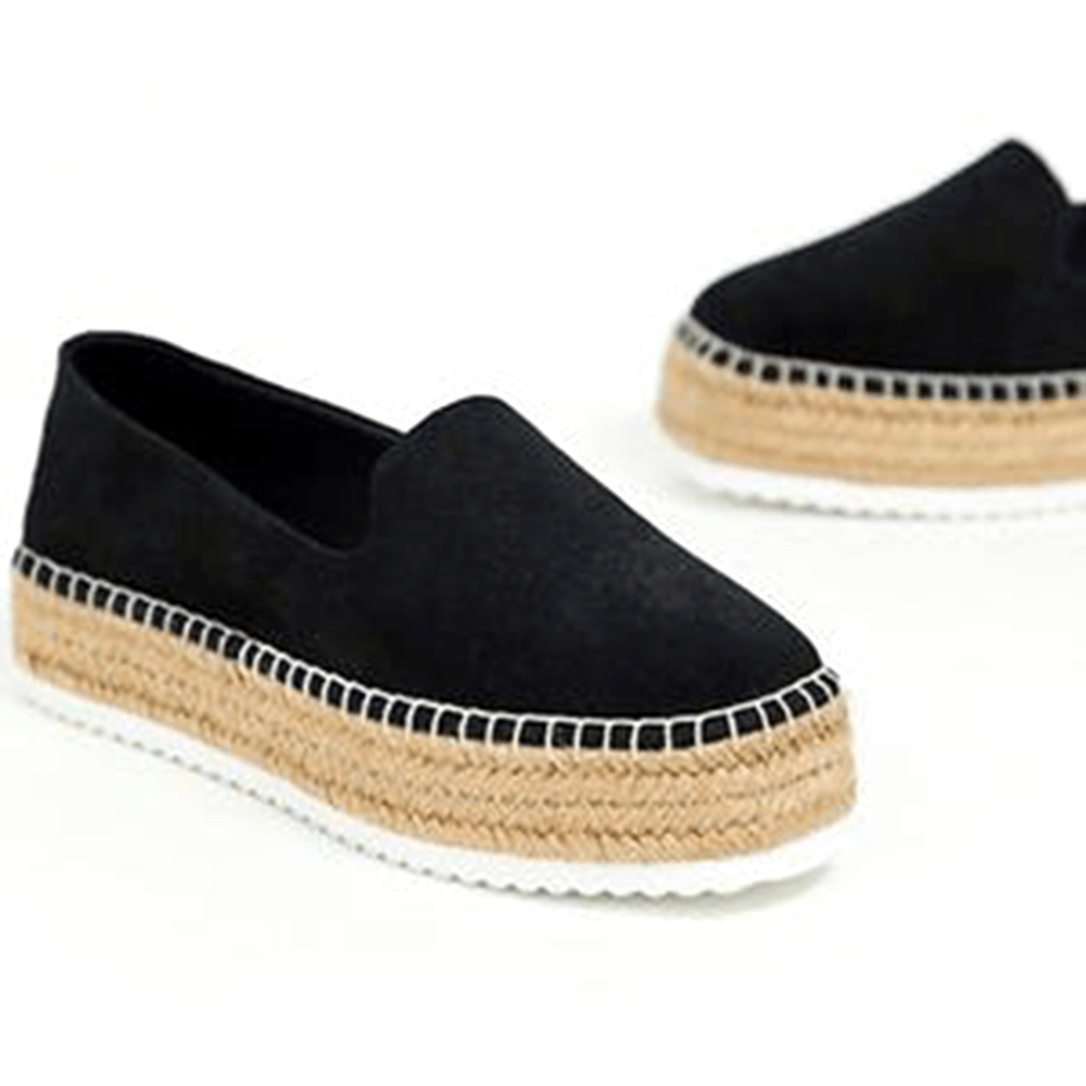 Women Suede Espadrilles Straw Braided Platform Loafers - MRSLM