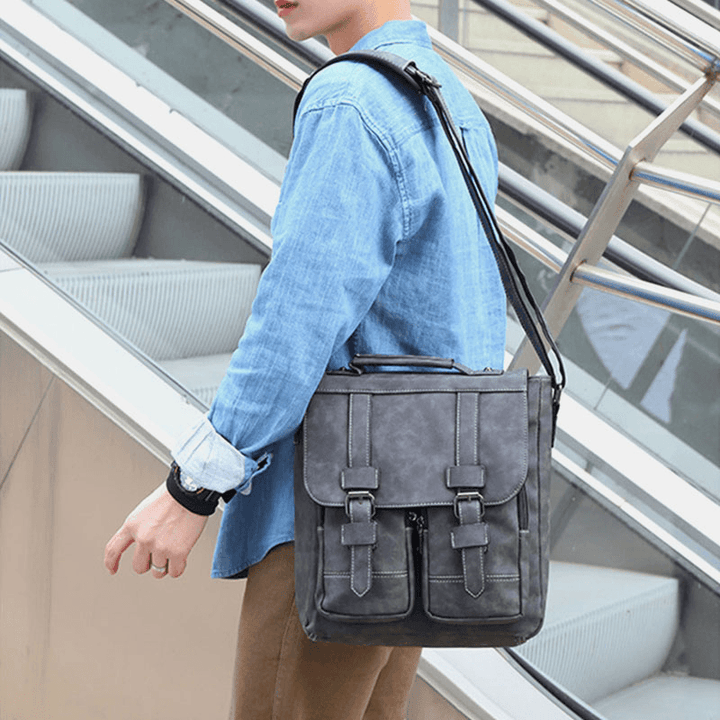 Men Faux Leather Retro Multi-Pocket Multifunction Crossbody Bag Shoulder Bag Travel Bag - MRSLM