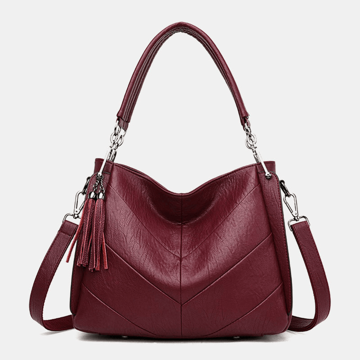 Women Large Capacity Solid Tassel Tote Bag Crossbody Bag Handbag - MRSLM