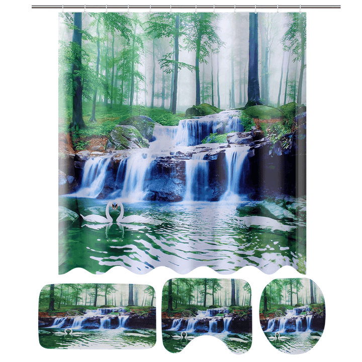 1/3/4Pcs Shower Curtain Bath Mat Toilet Lid Bath Carpet Bath Rugs Carpet - MRSLM