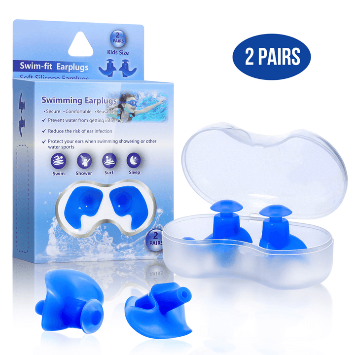 2 Pairs Kids Upgraded Silicone Swimming Earplugs Waterproof Reusable Silicone Ear Plugs for Swimming Showering Surfing Snorkeling and Other Water Sports - MRSLM