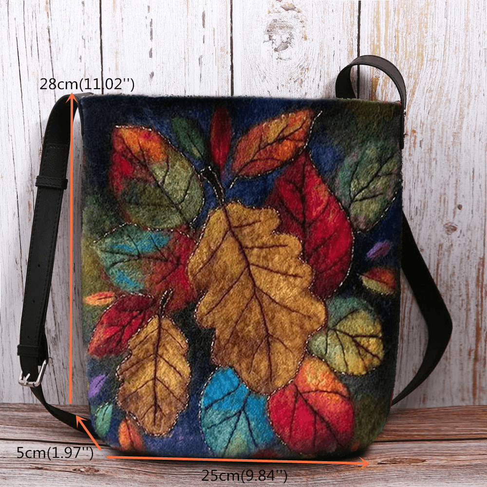 Women Colorful Leaf DIY Lamb Hair Bag Crossbody Bag Shoulder Bag - MRSLM