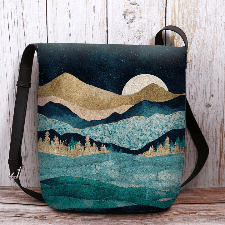 Women Felt Mountain Treetop Landscape Print Bag Crossbody Bag Shoulder Bag - MRSLM