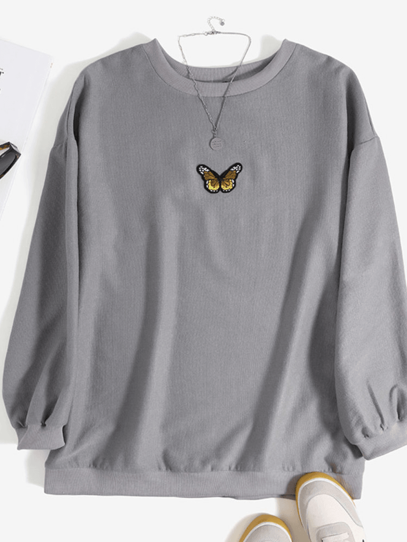 Women Corduroy Funny Pattern Embroidery Collegiate Loose Casual Solid Sweatshirt - MRSLM