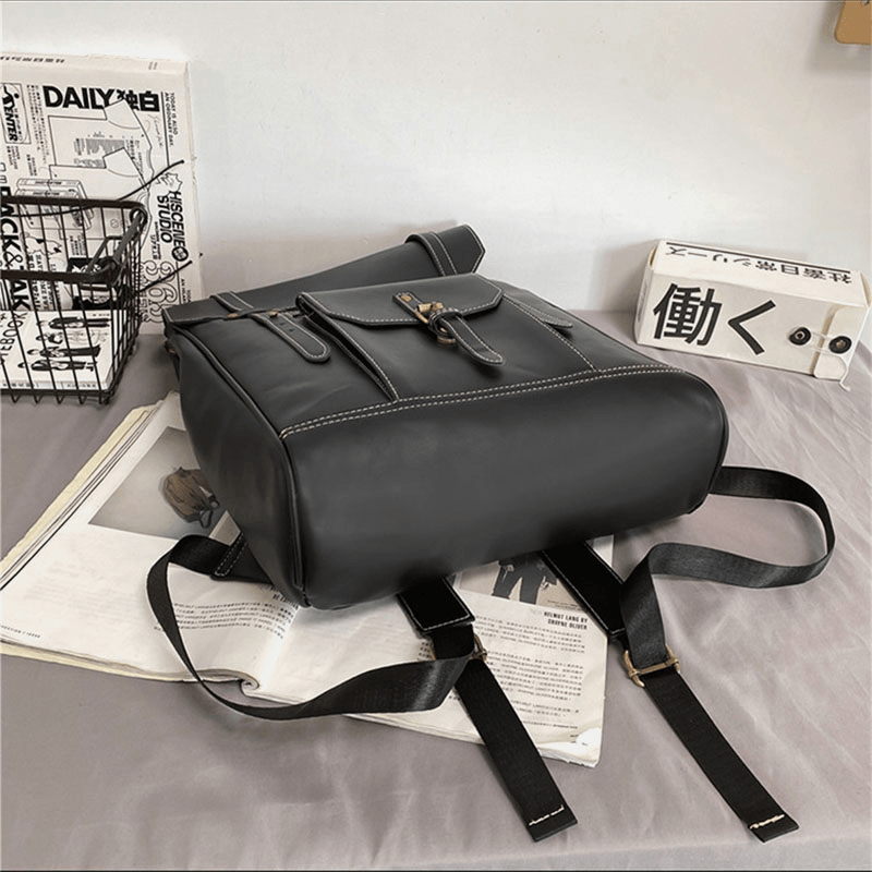 Men Retro PU Soft Leather Large Capacity Backpack Waterproof Breathable Front Pocket Design Shoulder Bag - MRSLM