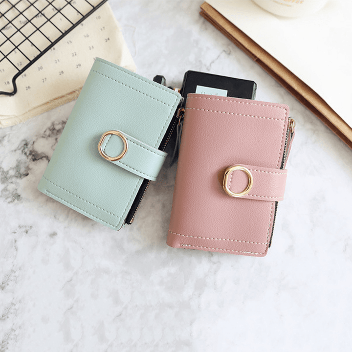 Women Ring Buckle Simple Zipper Wallet Purse Card Holder - MRSLM