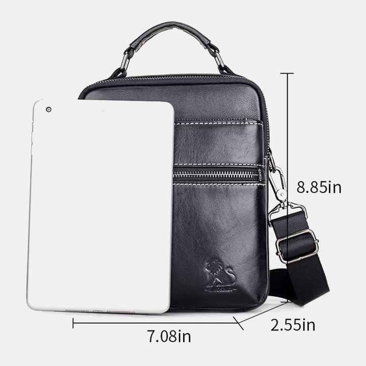 Men Genuine Leather Retro Business Casual Solid Color Leather Cowhide Shoulder Bag Crossbody Bag - MRSLM