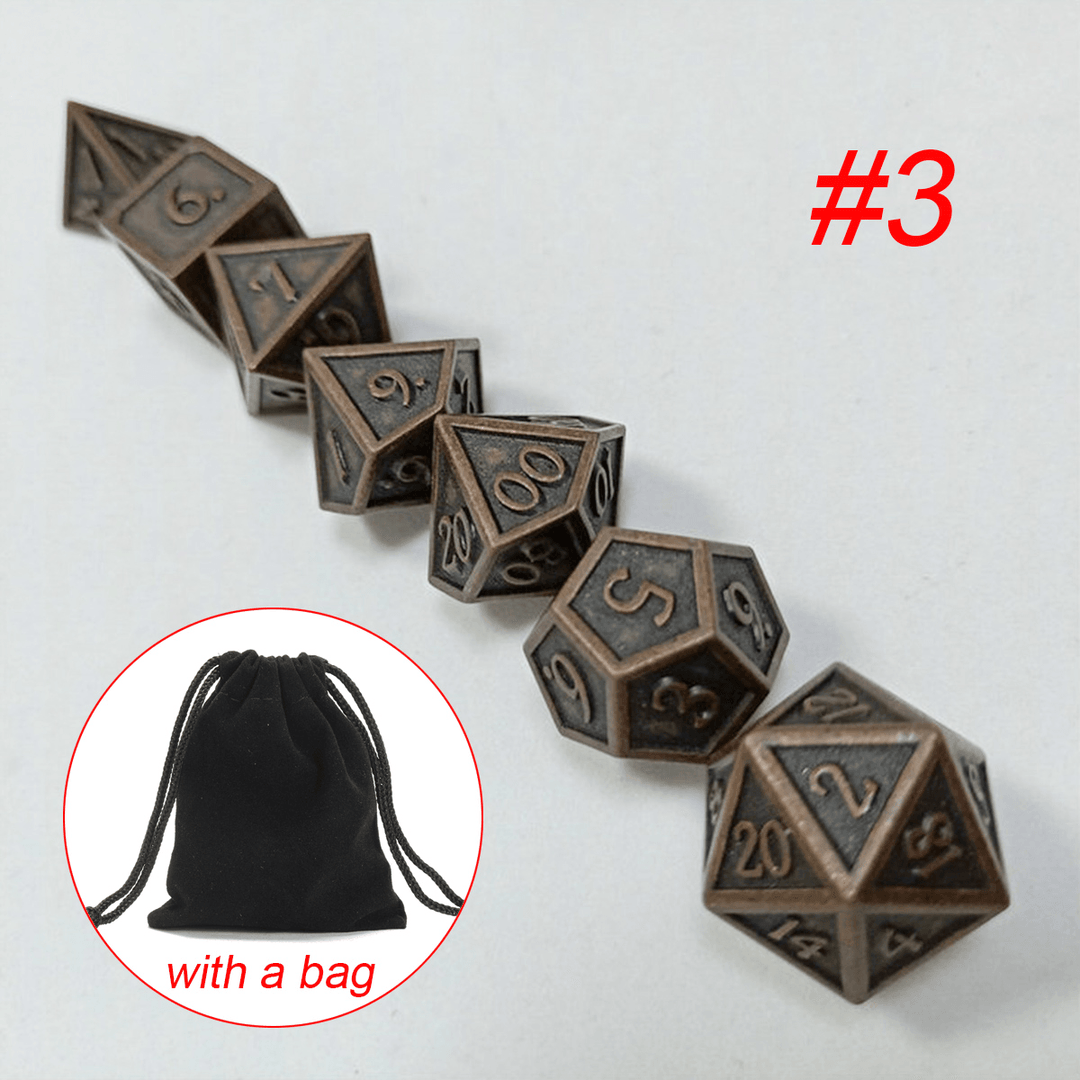 7Pcs Metal Polyhedral Dice Dnd RPG TRPG Games Dices SET with Storage Bag - MRSLM