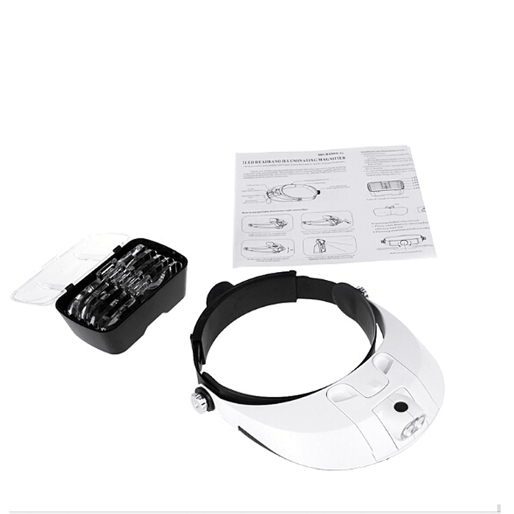 Head-Mounted Magnifying Glass Headband Loupe LED Lamp Light Jeweler Magnifier - MRSLM