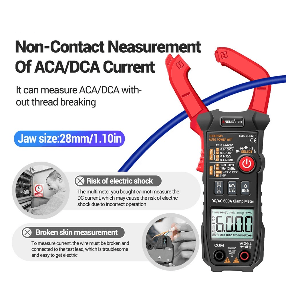 ANENG ST210 Professional AC/DC 600A Current Tester Digital Multimeter Clamp Meter 6000 Counts True RMS Ampere Meter for Eletric - MRSLM