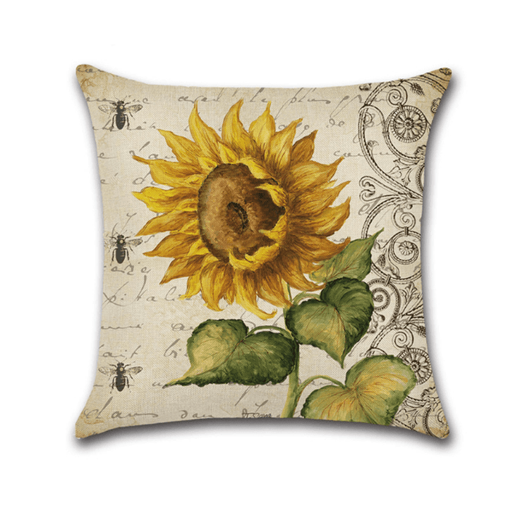 18 X 18 Inches Sunflower Throw Pillow Case Green Cushion Cover Cotton Linen Decorative Pillows Covers - MRSLM