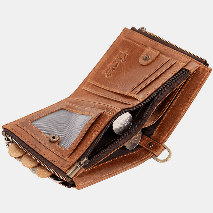 Men Bifold RFID Anti-Theft Genuine Leather Wallets Short Large Capacity Multi-Card Slot Card Holder Coin Purse Money Clip - MRSLM