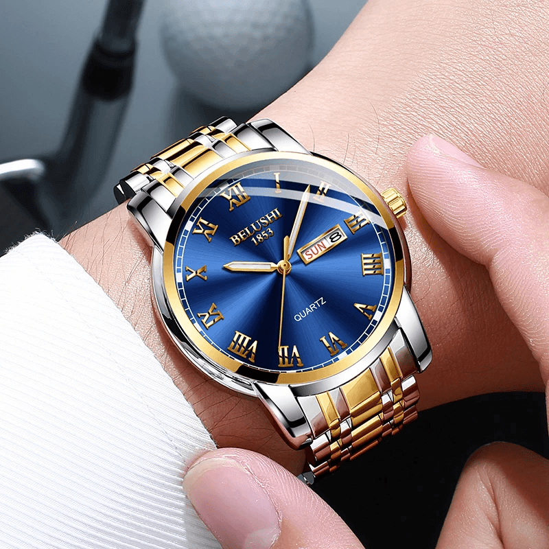 BELUSHI 556 Full Steel Band Business Style Calendar Quartz Watch Waterproof Luminous Display Men Watch - MRSLM