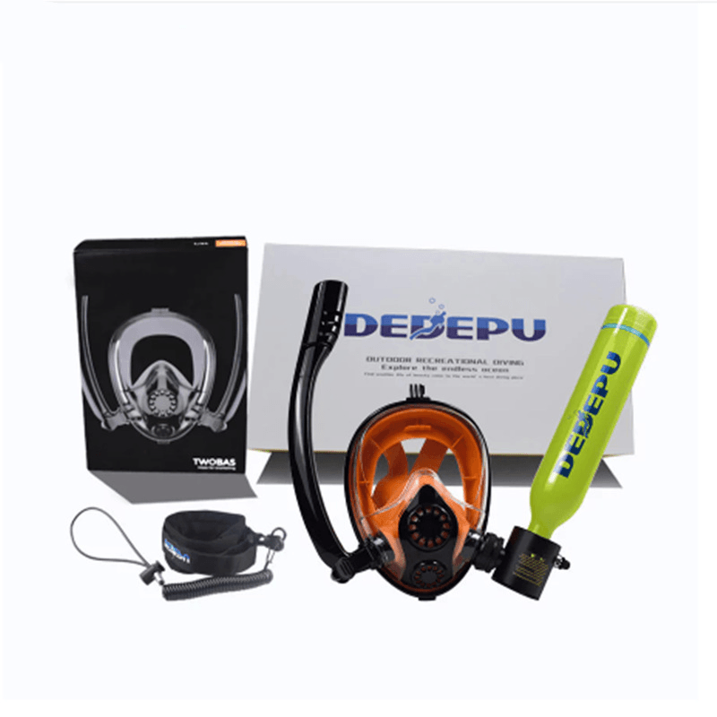 DEDEEP 0.5L Scuba Diving Tank with Snorkel Mask Double Tube Snorkel Mask 360 ° Rotation Mini Portable Swimming Luminous Waterproof Table Equipment - MRSLM