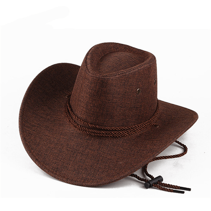 Bang Good Men Western Cowboy Hat Outdoor Wide Brim Linen Hat - MRSLM