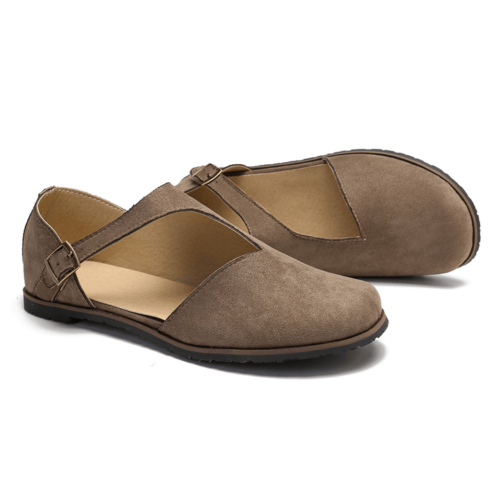 Women Comfy Suede Buckle Pure Color Flats - MRSLM