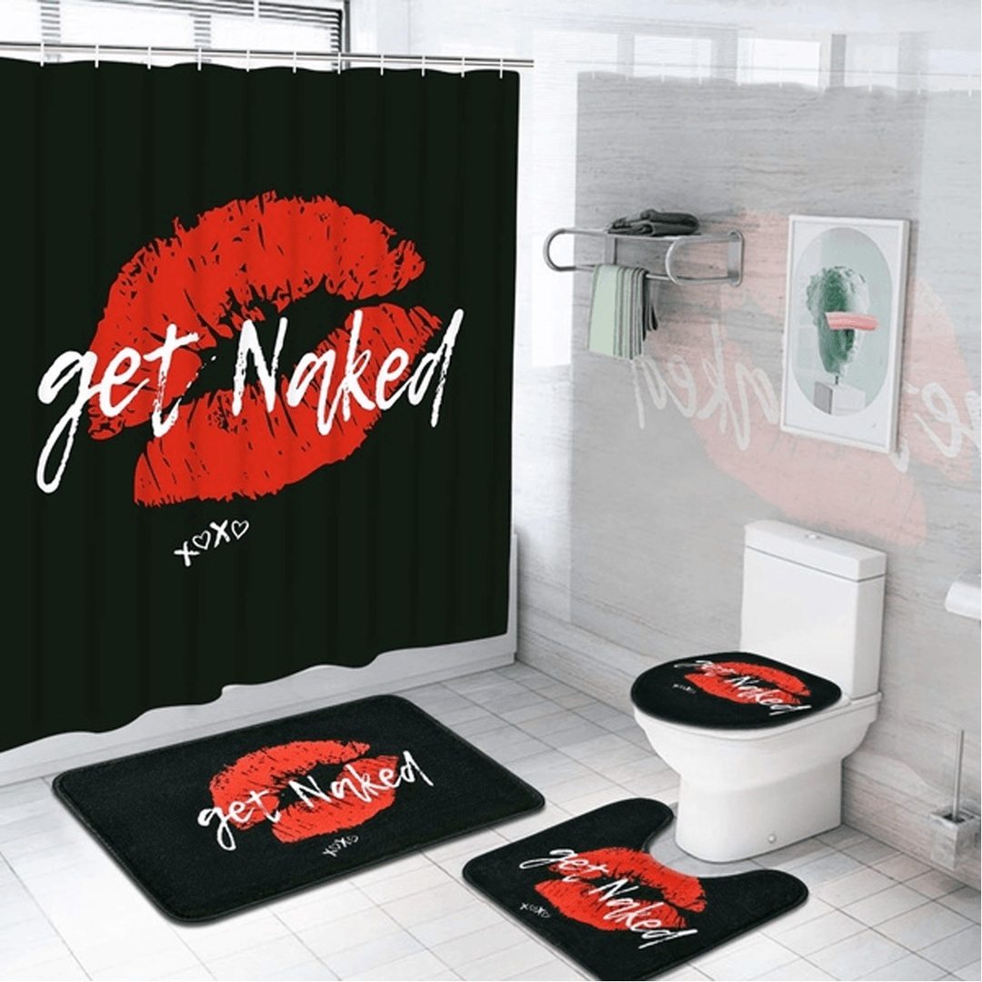 Get Naked Printing Bathroom Shower Curtain Set Toilet Cover Mat Bathroom Non-Slip Mat Rug Kit - MRSLM