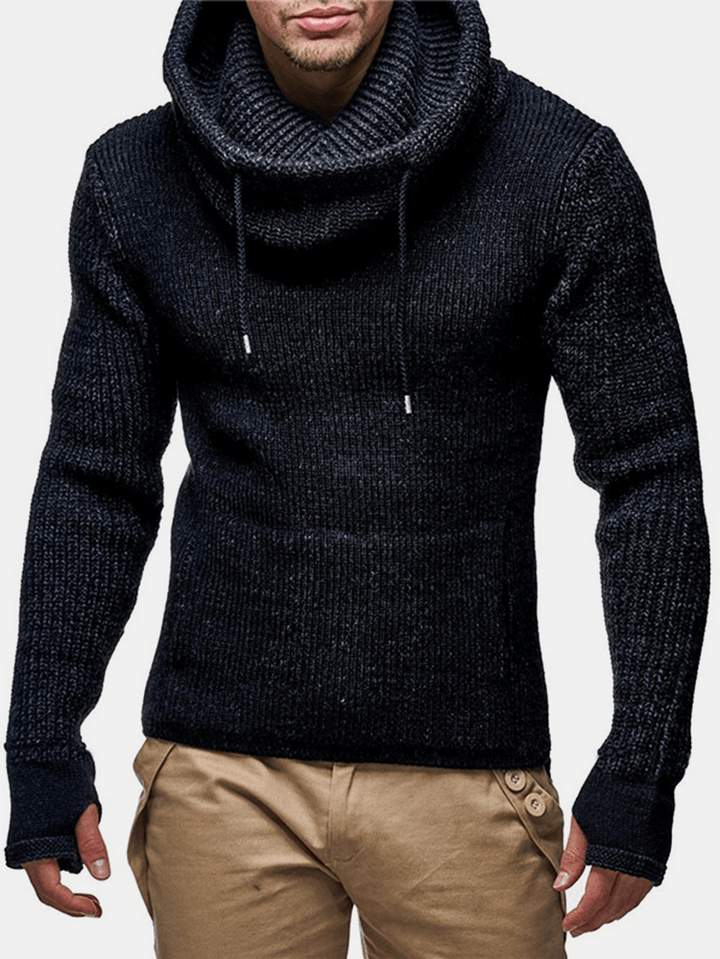 Mens Knit Cut Out Cuff Warm Casual Drawstring Pullover Sweaters - MRSLM