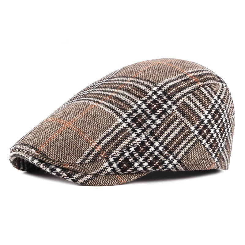 Men'S British Vintage Check Woolen Duck Tongue Beret - MRSLM