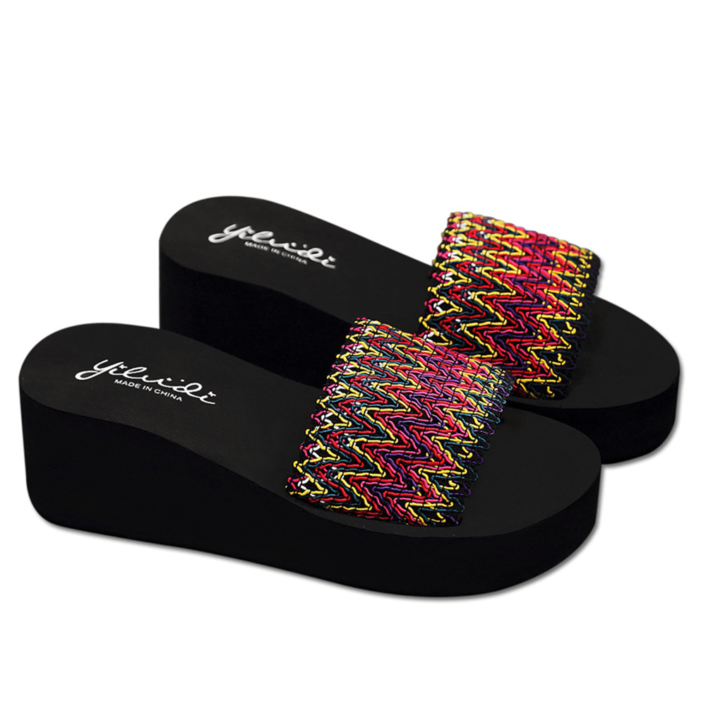 Women Colorful Wave Platform Opened Toe Slippers - MRSLM