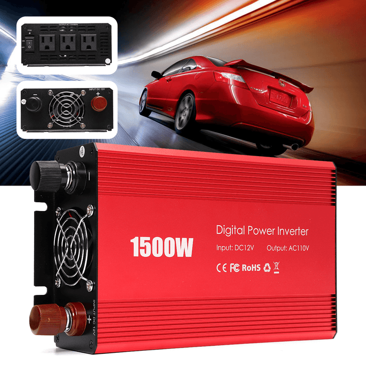 Portable 1500W Car Power Inverter DC 12V to AC 110V Modified Sine Wave Converter - MRSLM