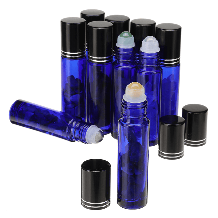 10Pcs Natural Crystals Glass Essential Oil Gemstone Roller Ball Chip inside Bottles - MRSLM