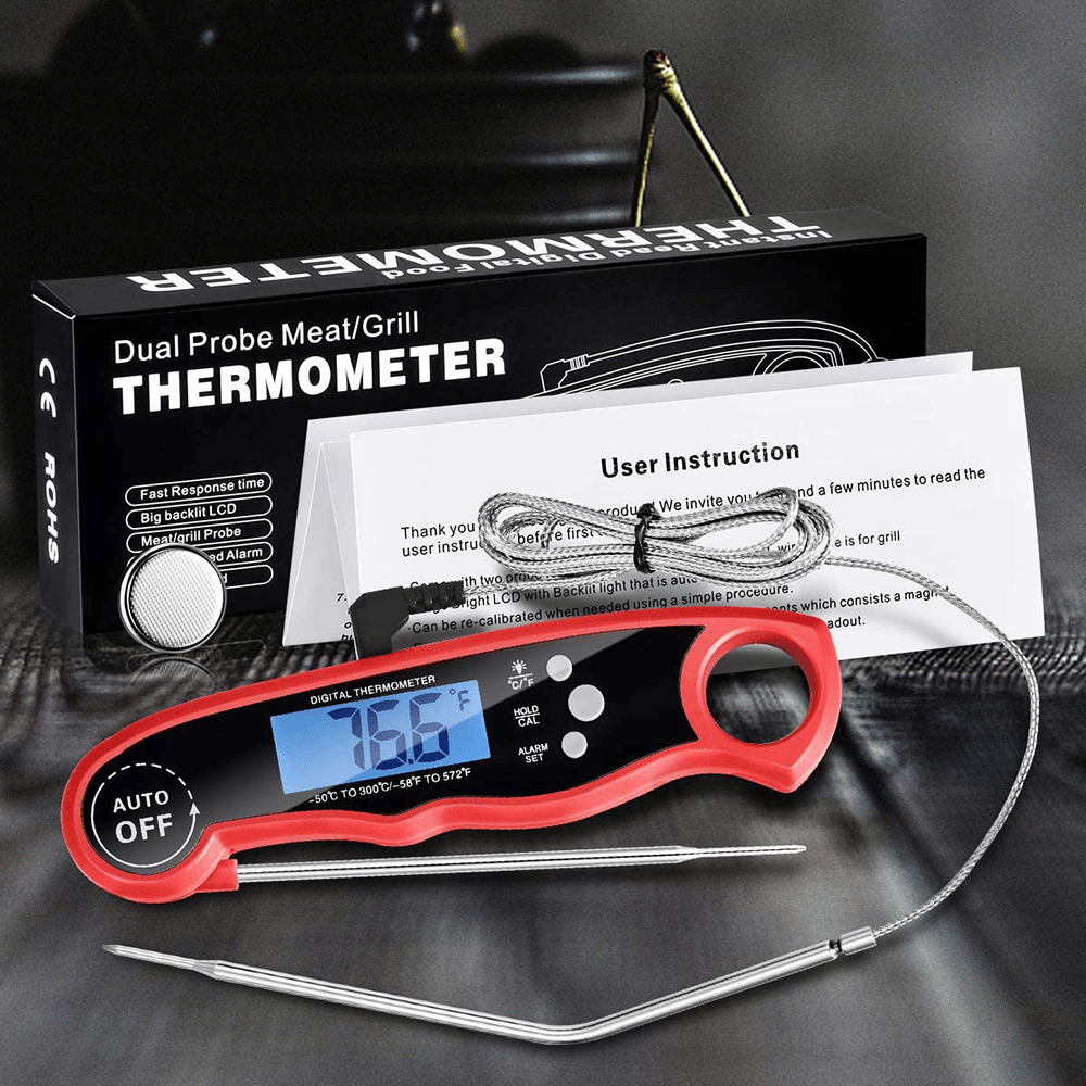 Instant Read Meat Thermometer Digital Grilling Dual Probe Thermometer with Back Light and Alarm Function for Outdoor BBQ Cooking - MRSLM