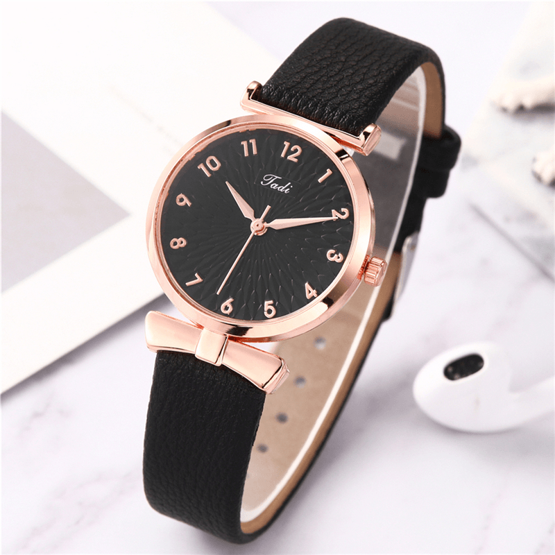 Business Elegant Women Watch Leather Band Petal Gradient Pattern Dial Adjustable Clasp Quartz Watch - MRSLM