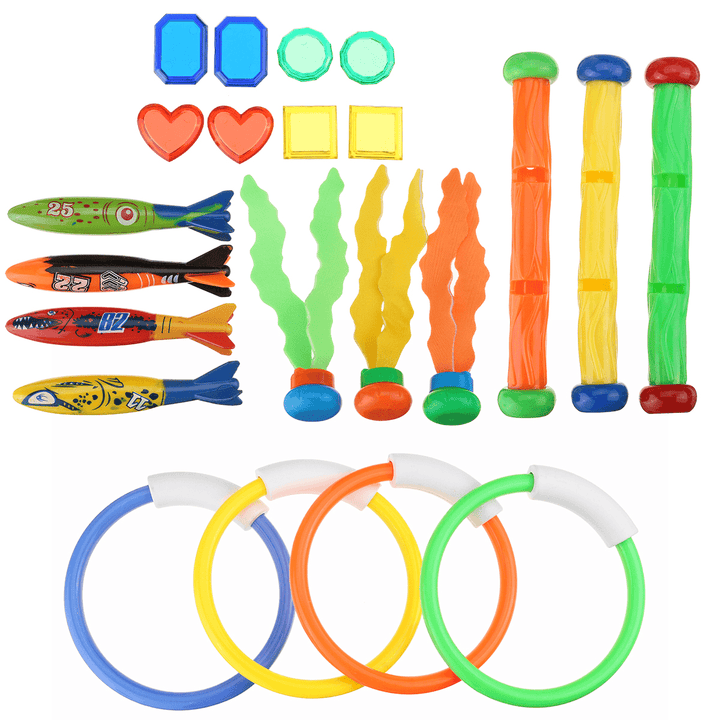 22 Pcs Diving Toys Dive Ring Torpedo Sticks Summer Swimming Recreation Kit Set Underwater Toys - MRSLM