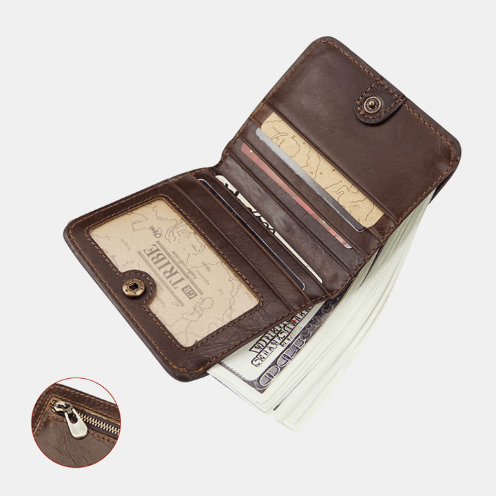 Men Genuine Leather Multi-Card Slot Retro Casual Short ID Wallets Card Case Money Clip Coin Purse Wallet - MRSLM