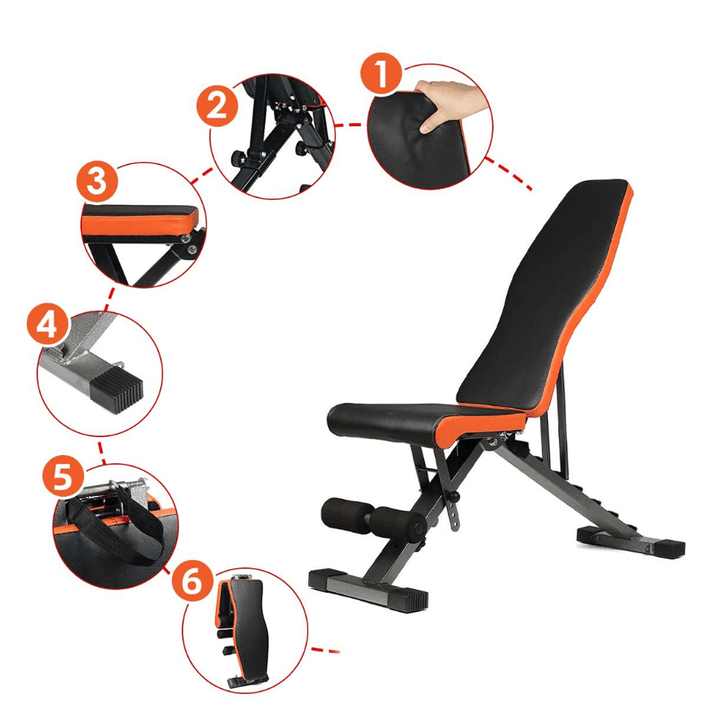 MIKING Multi-Functional Sit up Bench Adjustable Dumbbell Bench Foldable Abs Plate Fitness Exercise Training Equipment with Resistance Bands - MRSLM