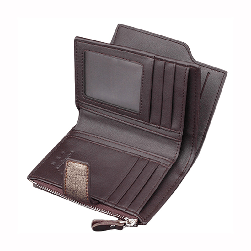 Men PU Leather Casual Wallet Hasp Zipper Credit Card Holder Coin Bag - MRSLM