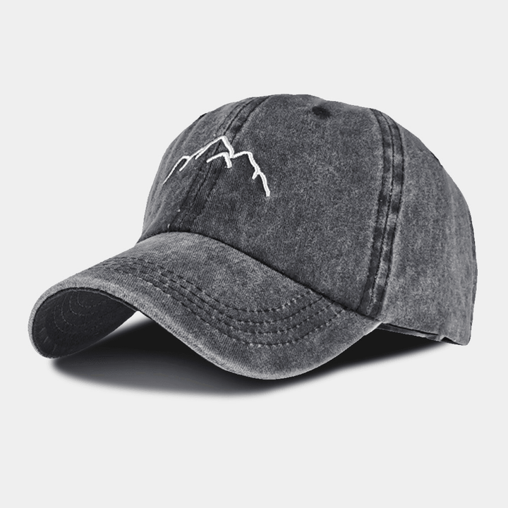 Unisex Washed Distressed Cotton Mountain Pattern Embroidery Fashion Sunscreen Baseball Cap - MRSLM