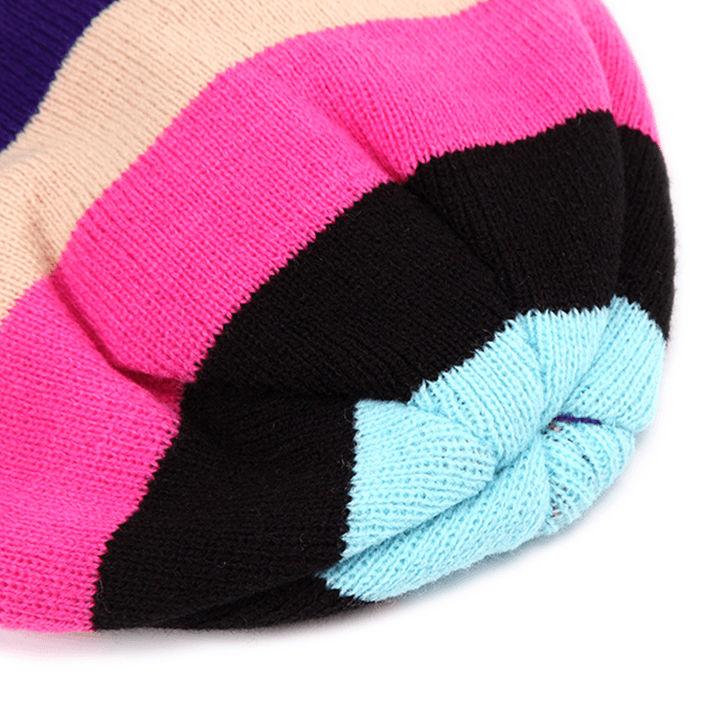 Women Beanies Striped Rainbow Colors Hat Cotton Knitted Hats Soft Beanie Gorro Cap - MRSLM