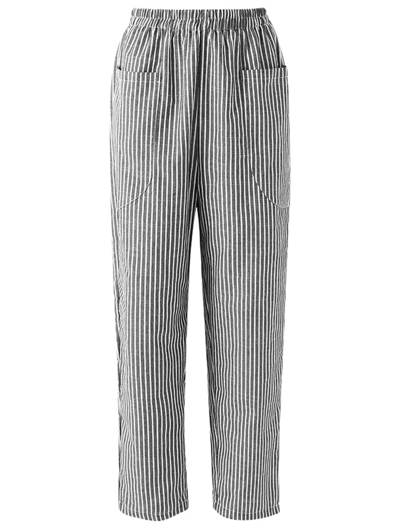 S-5XL Casual Stripe Pocket Elastic Waist Women Harem Pants - MRSLM