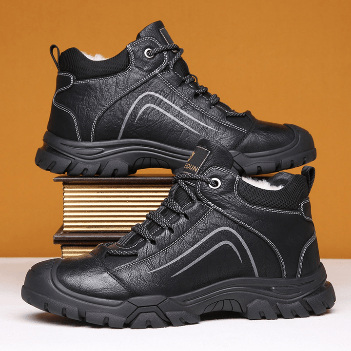 Men Cowhide Non-Slip Toe Protection Thicken Winter Warm Soft Comfy Outdoor Snow Boots Sports Boots - MRSLM