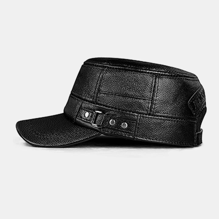 Men Genuine Leather Winter Keep Warm Ear Protection Solid Color Flat Hat Peaked Hat Baseball Hat - MRSLM