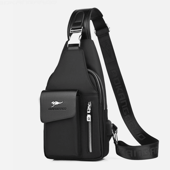 Men Oxford USB Charging Headphone Hole Design Chest Bag Multifunction Multi-Pocket Waterproof Crossbody Shoulder Bag - MRSLM