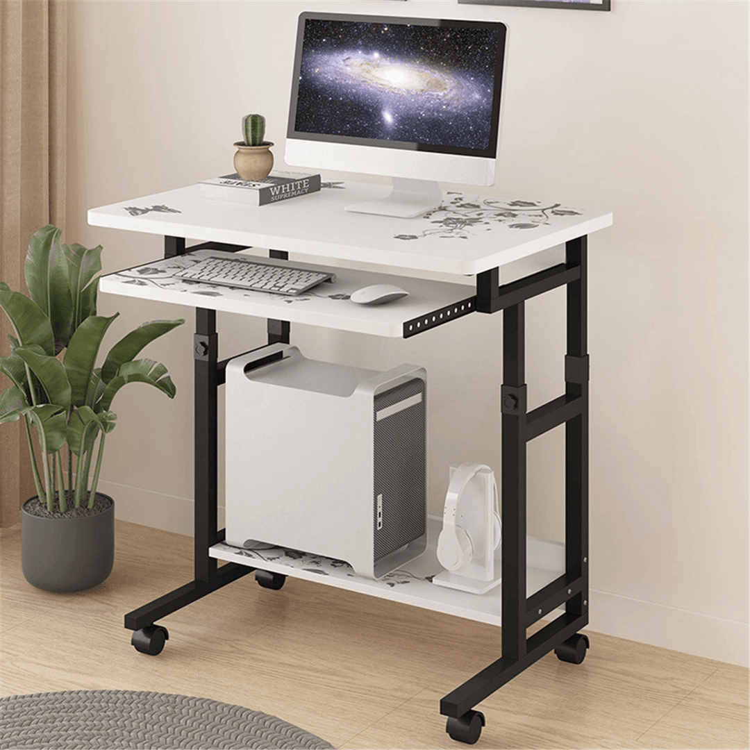 2 Layers Mobile Laptop Desk Cart Rolling Notebook Computer Stand Height Adjustable Bedside Table with Keyboard Tray Wheel - MRSLM