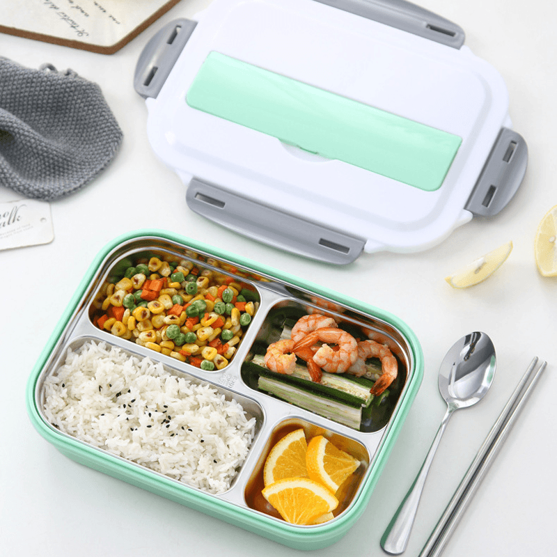 304 Stainless Steel Insulated Bento Lunch Box Leak-Proof with 4 Compartments for Outdoor Camping Picnic - MRSLM