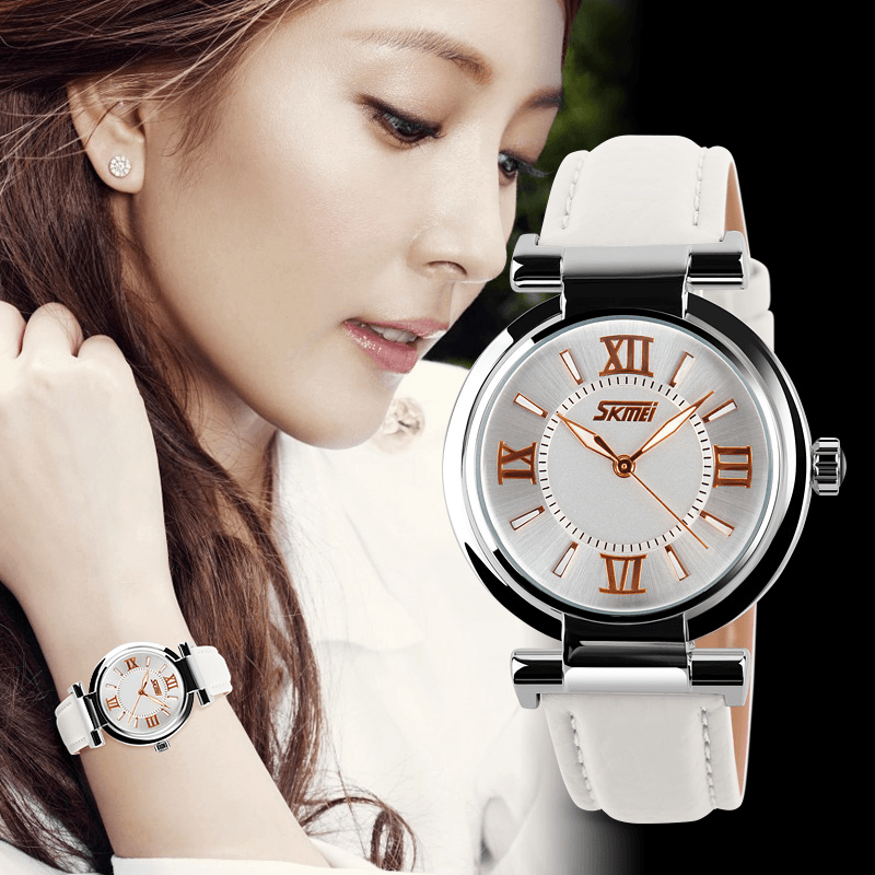 SKMEI Fashion Women Watch Waterproof Leather Strap Casual Quartz Watch - MRSLM