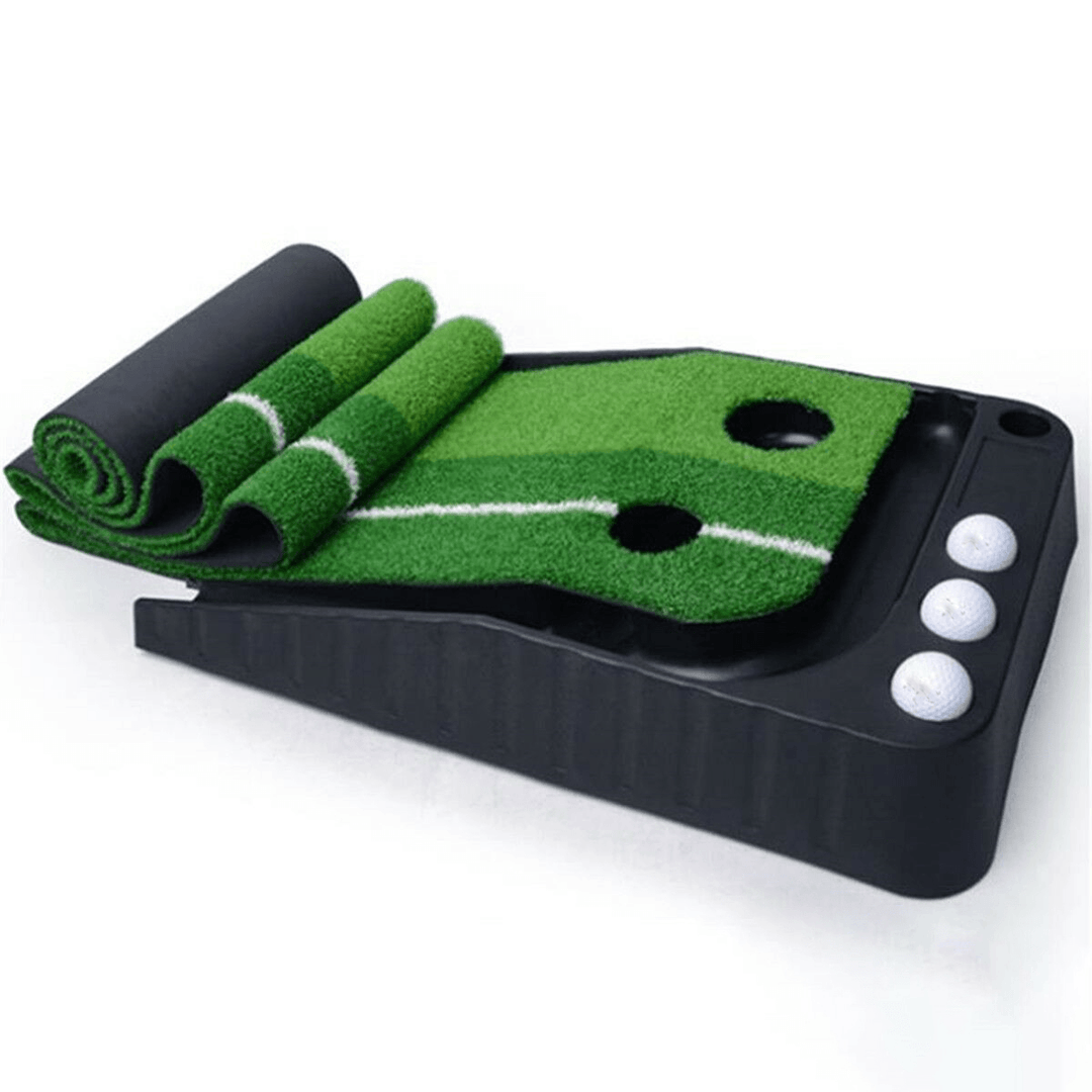 Golf Putting Mat Set Auto Return Golf Training Mat Folding Grass Pad with 3 Pcs Golf Ball Putter - MRSLM