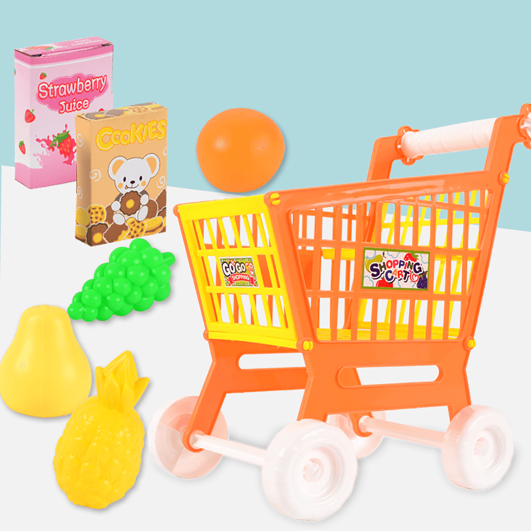 21Pcs/Set Toy Shopping Cart Pretend Supermarket Food Items Children Educational Play Toy for Ages 3 and Up - MRSLM