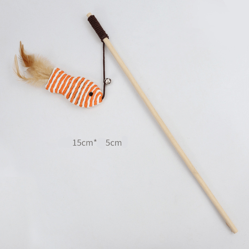 Wooden Pole Funny Cat Stick Feather Bell Interactive Toy Supplies - MRSLM