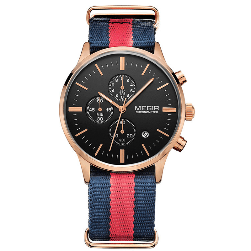 MEGIR Casual Sports Multifunction with Calendar Chronograph Cloth Strap Waterproof Men Quartz Watch - MRSLM