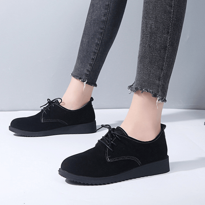 Women Casual Pure Color Lace up Flats - MRSLM