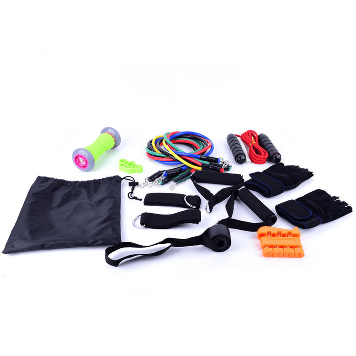 16 Pcs Resistance Bands Set 5 Exercise Bands Jump Rope Grip Strength Hand Legs Straps Gloves Foot Massage Roll Muscle Massager Fitness - MRSLM